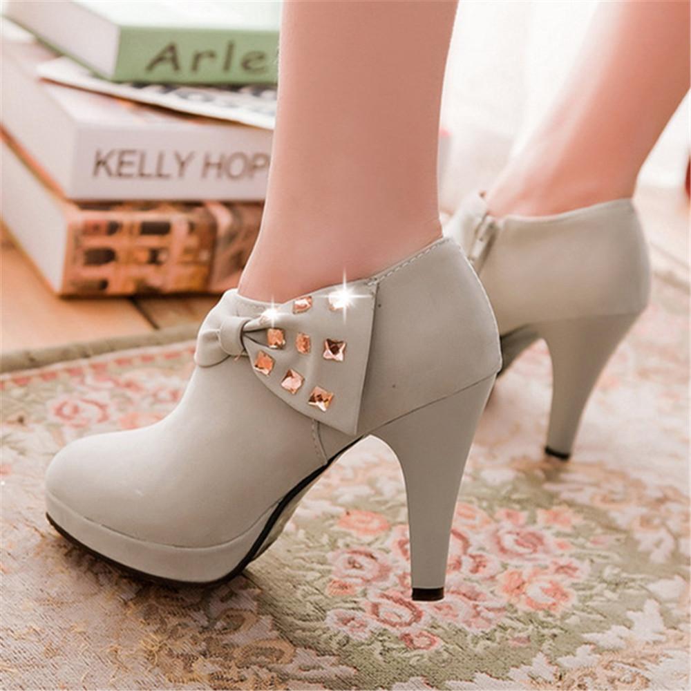 Fashion New Women Ankle Boots High Heels Female Platform Rhinestone Decoration Short Booties Casual Ladies Boats Mujer Plus Size 32-45