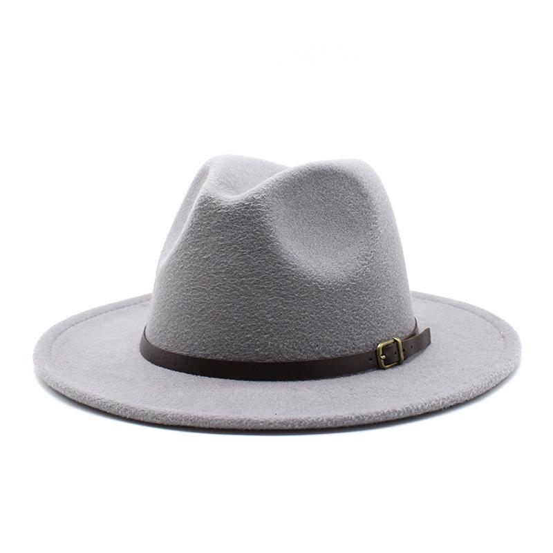 Шерстяная цилиндрическая шляпа, Пара, Джентльмен, Джаз, Плоская тулья, Фетр, Прямой край, Широкополая шляпа. L（59-61cm） светло-серый