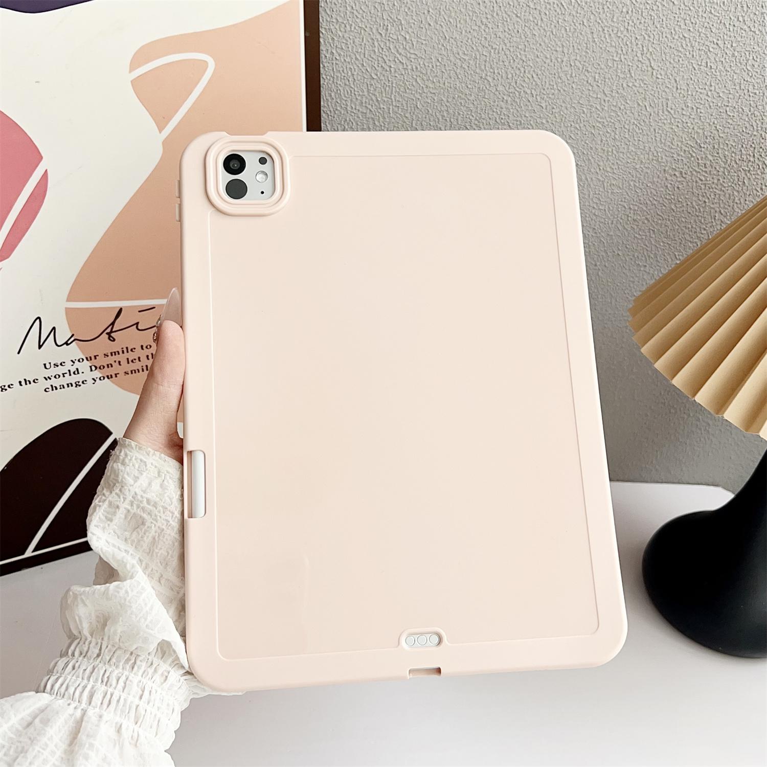 

For iPad Pro 11 (2024) Case Solid Color TPU Tablet Cover with Pencil Holder Pink