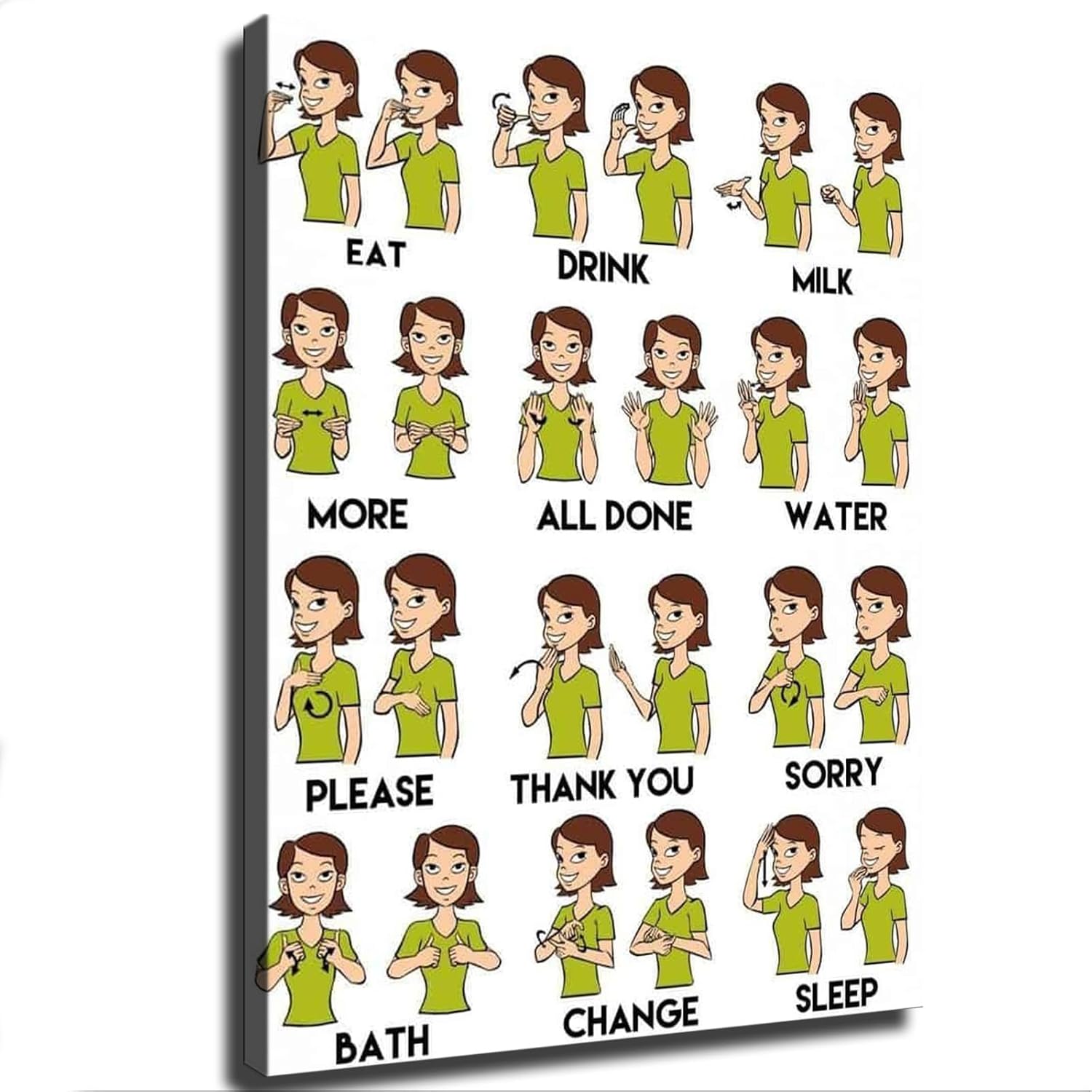 

Sign Language Poster Baby Sign Language Education Poster Wall Painting Canvas Painting Wall Art Poster for Bedroom Living Room Decor Gift 08x12inch-No Framed