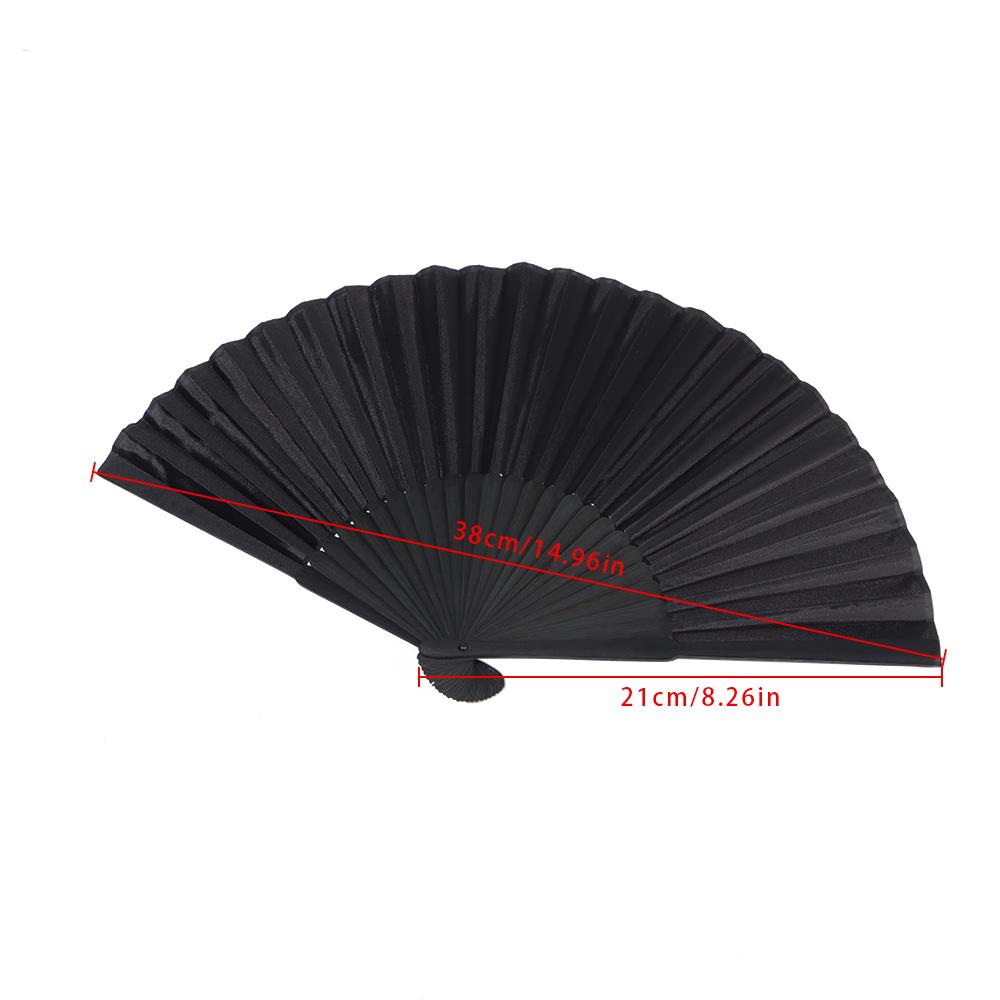 8.27"(21cm) Desktop Ornament Dance Props Bamboo Fans Ribs Hand Held Chinese Style Black Silk Folding Fan