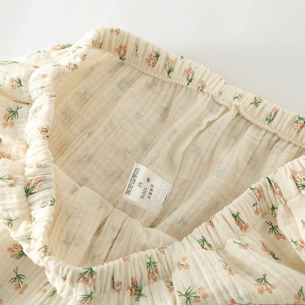 Summer Sleeve Length Floral Front Top and Bottom Gauze Pajama Japanese Day [SISOFTLY] Pajamas, 6/8 Set, Jinbei, Women's, Summer, Cotton, 7/8 Pants,