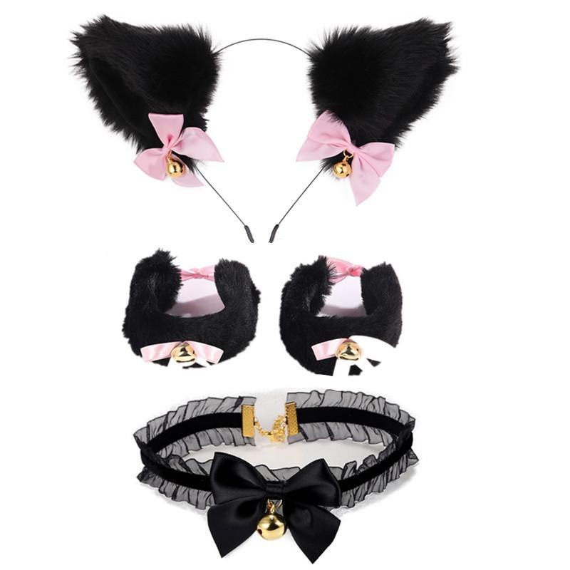 Cat Ear Bell Headband & Choker Set with Tail - Halloween Party Accessories