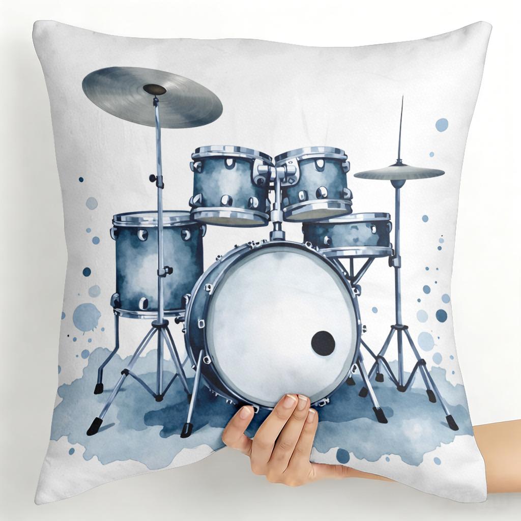 Drum Set Illustration DoubleSided Decorative Pillowcase Modern Music Instrument Cushion Cover for Home Office Car 40X40CM