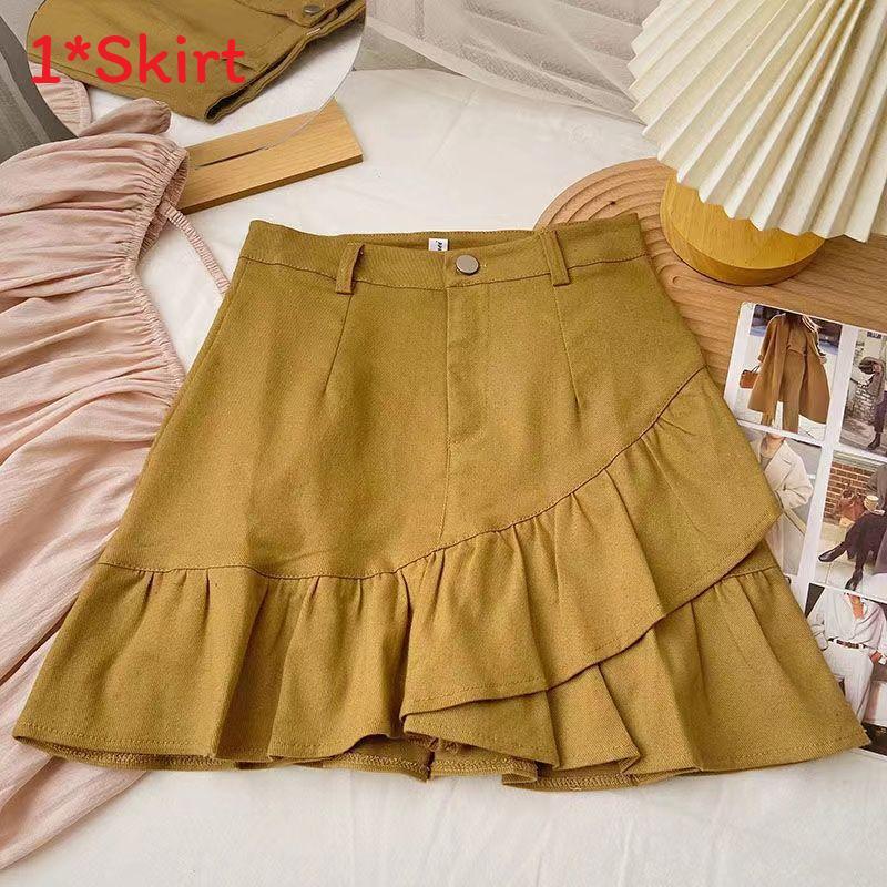 No Pattern Denim Mini Skirt With Ruffled Hem For Casual And Party Outfit