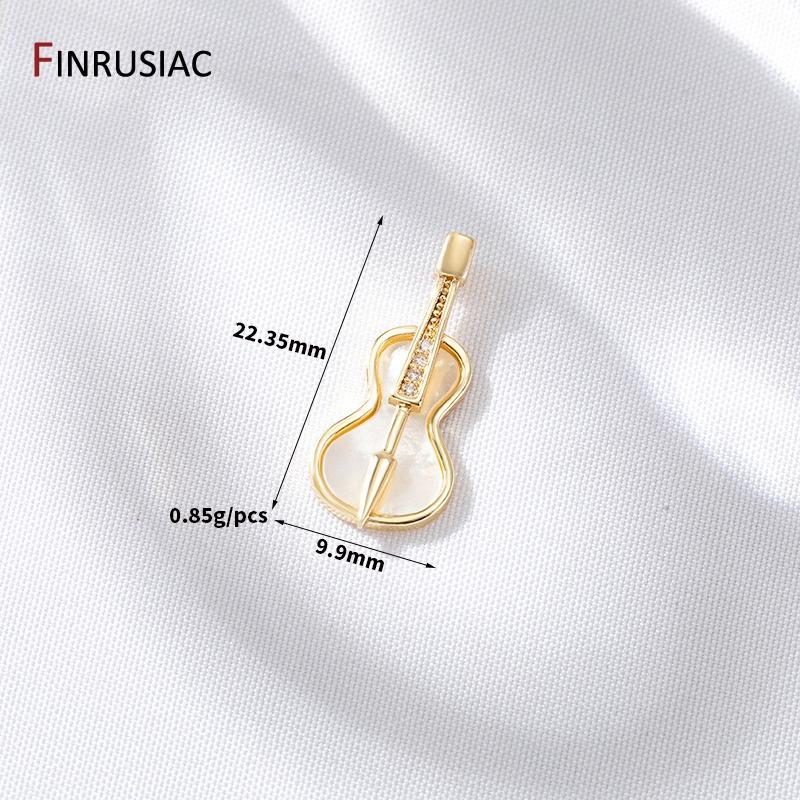 14K Gold Plated Brass Inlaid Zircon Shell Violin/Key/Tail/Butterfly Charms For DIY Jewelry Making Supplies Necklace Accessories