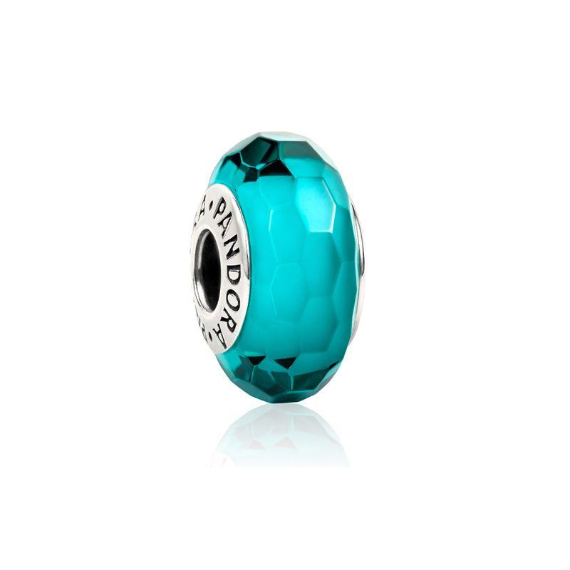 Pandora Bead Lake Green Ice Crackle Faceted Glass Bead Pendant Women pendant Silver 791606Z Box