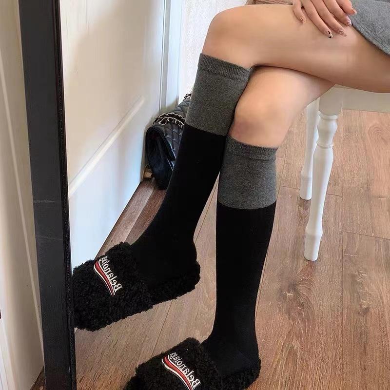 Black And Gray Spliced Socks, Over-The-Knee Stockings, Beautiful Legs, Calf Socks, Trendy Socks, Slim Little Red Book