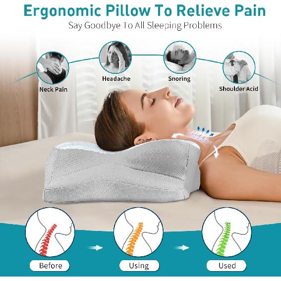 Cervical Pillow for Neck Pain Relief - Ergonomic Pillow for Sleeping Side Sleeper Pillow for Adults, Contour Neck Pillow Cooling Memory Foam Pillows,