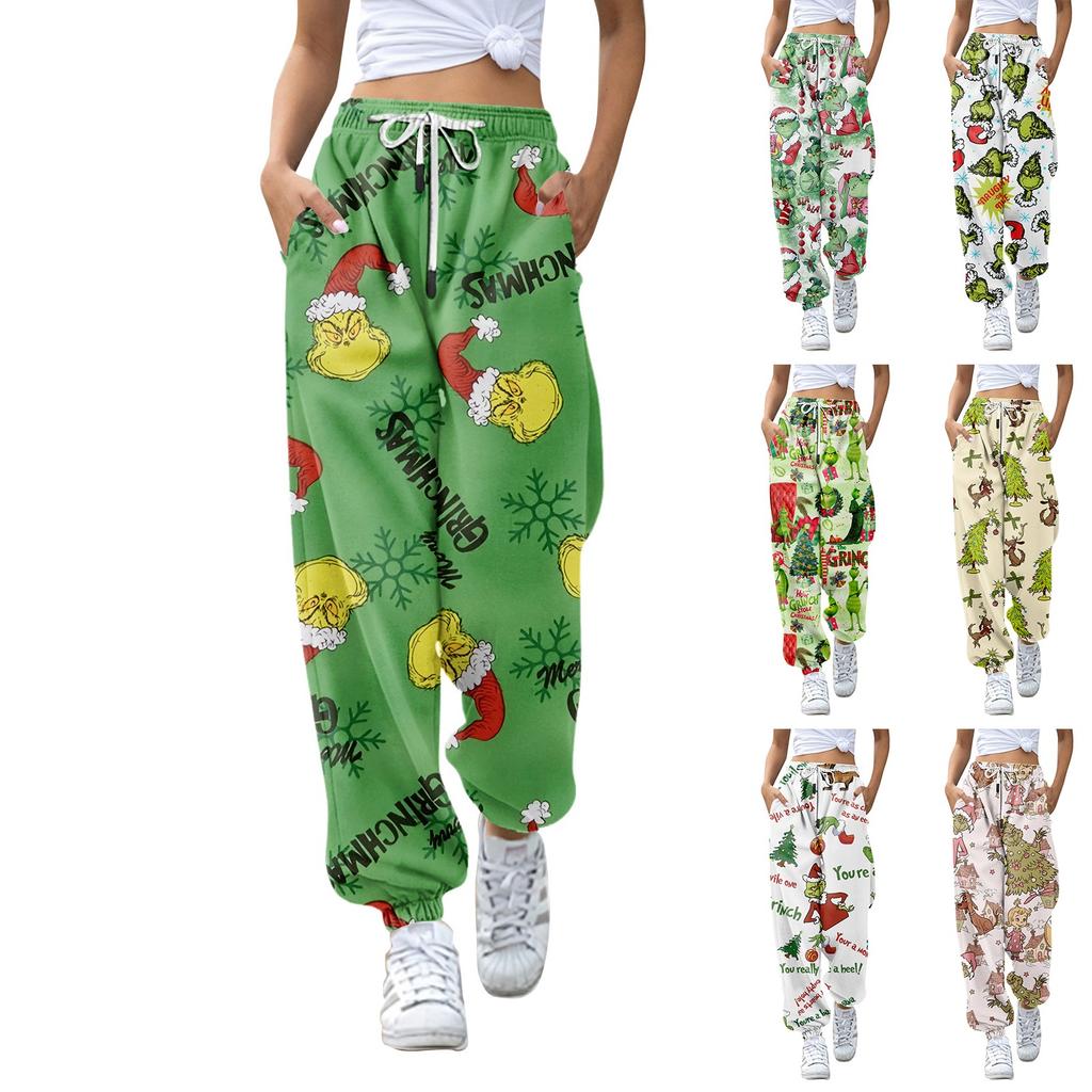Women's Fashion Christmas Loose Drawstring Waist Solid Color Casual Sports Pants