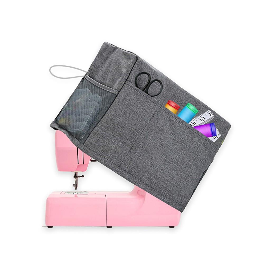

Foldable Polyester Sewing Machine Dust Cover with Two Mesh Side Pockets Grey