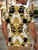 [Print Design - Not Textured] Men'S Outdoor Short Sleeve Polo Shirt, Multi-Size Available, Men'S Collared Polo, Black Golden Baroque Retro Floral