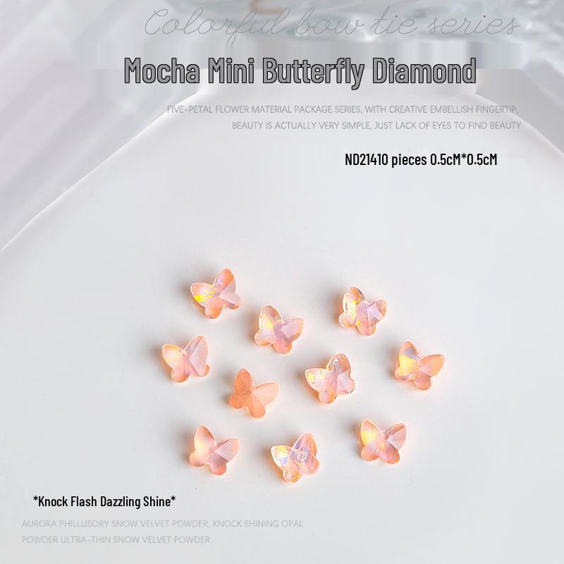 

Mocha Mini Butterfly Diamond Nail Art: Iridescent Glass Rhinestone Jewelry (10 Pieces)