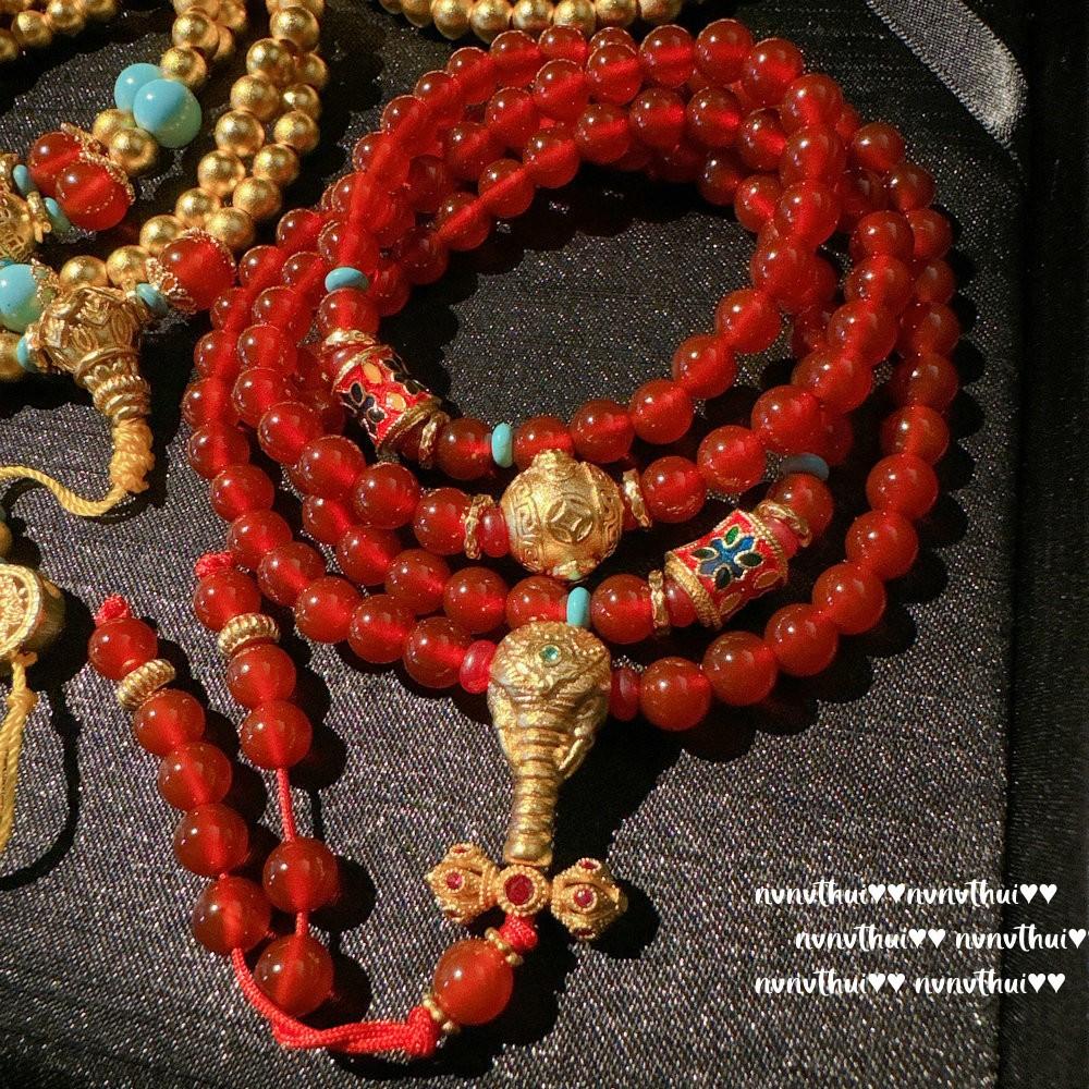 National Style, Red Agate, Blue Turquoise, Golden Beans Beaded Necklace, New Chinese Style Gold Tuo Tuo Agate Ice Bead Bracelet.