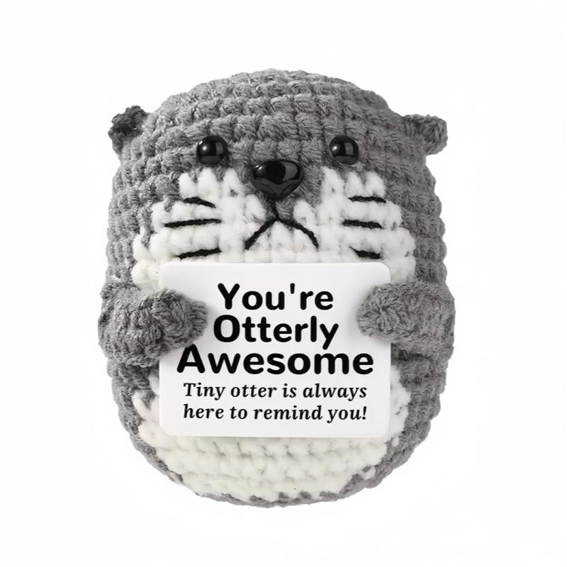 Creative Funny Handmade Crochet Emotional Support Dolls with Positive Energy Card Desktop Ornament Home Decor for Friend Gifts