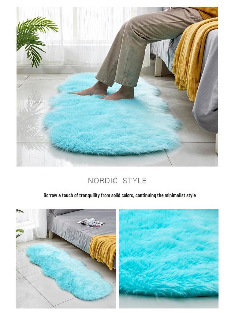 Irregular Sheep-Shaped Wool Rug – Long Pile Bedside Mat for Living Room, Bay Window, or Sofa Front