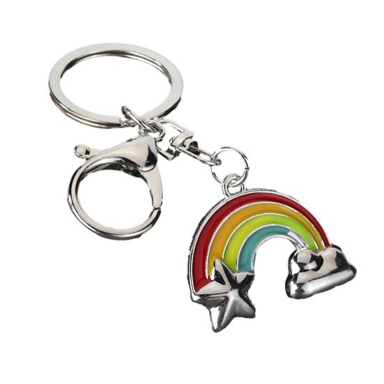 

Rainbow Keychain Pendant Lightweight Metal Keychain Cloud Star Key Chains Creative Colorful Keychain with Rotating Lobster Clasp for Women Girls