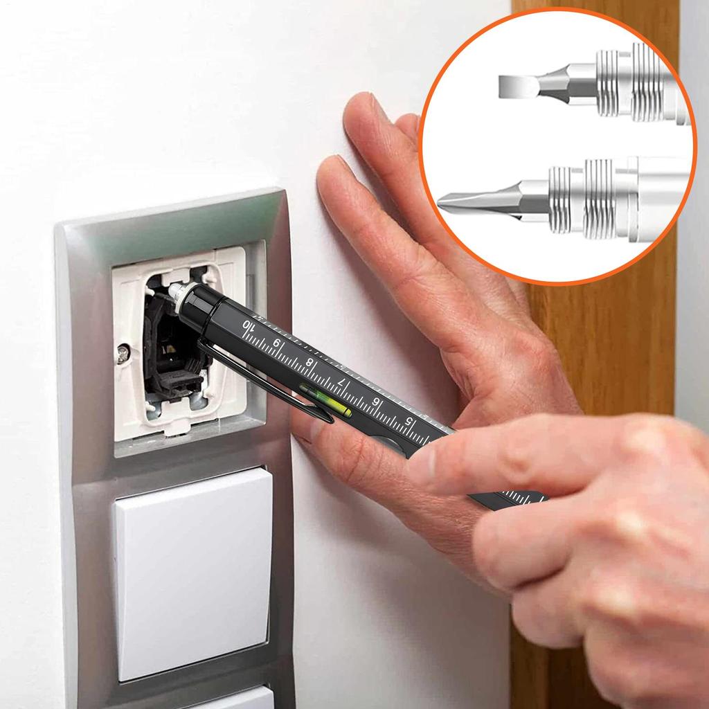 Professionele 9-in-1 Multitool Pen met LED-lamp Schroevendraaier Liniaal Waterpas Flesopener Survivaluitrusting voor Kamperen Werkplaats Reparatie