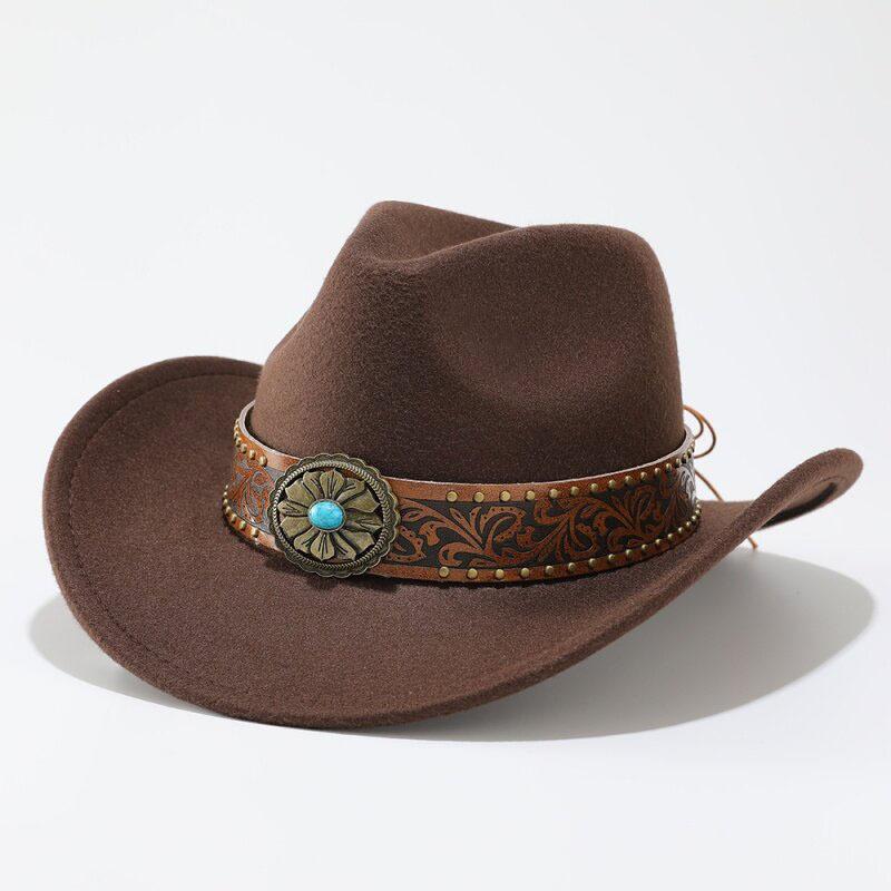 Men and Women Woolen Felt Hat European and American Jazz Hat Curled Top Hat Ethnic Style Sun Protection Hat Cowboy Hat