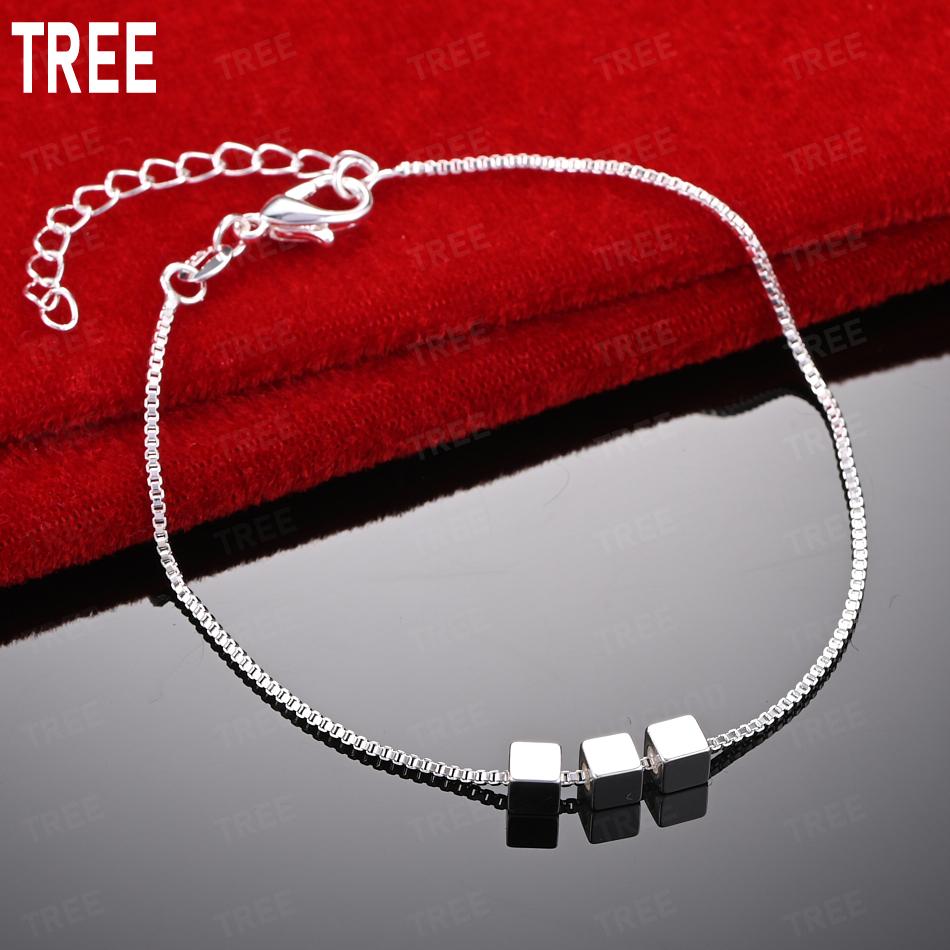 925 Sterling Silver Simple 3D Square Bracelet - Exquisite Gift Jewelry 20cm