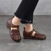 Johnature Genuine Leather Round Toe Soft Soled Sandals Hollow Out Breathable Low Heel Women's Shoes