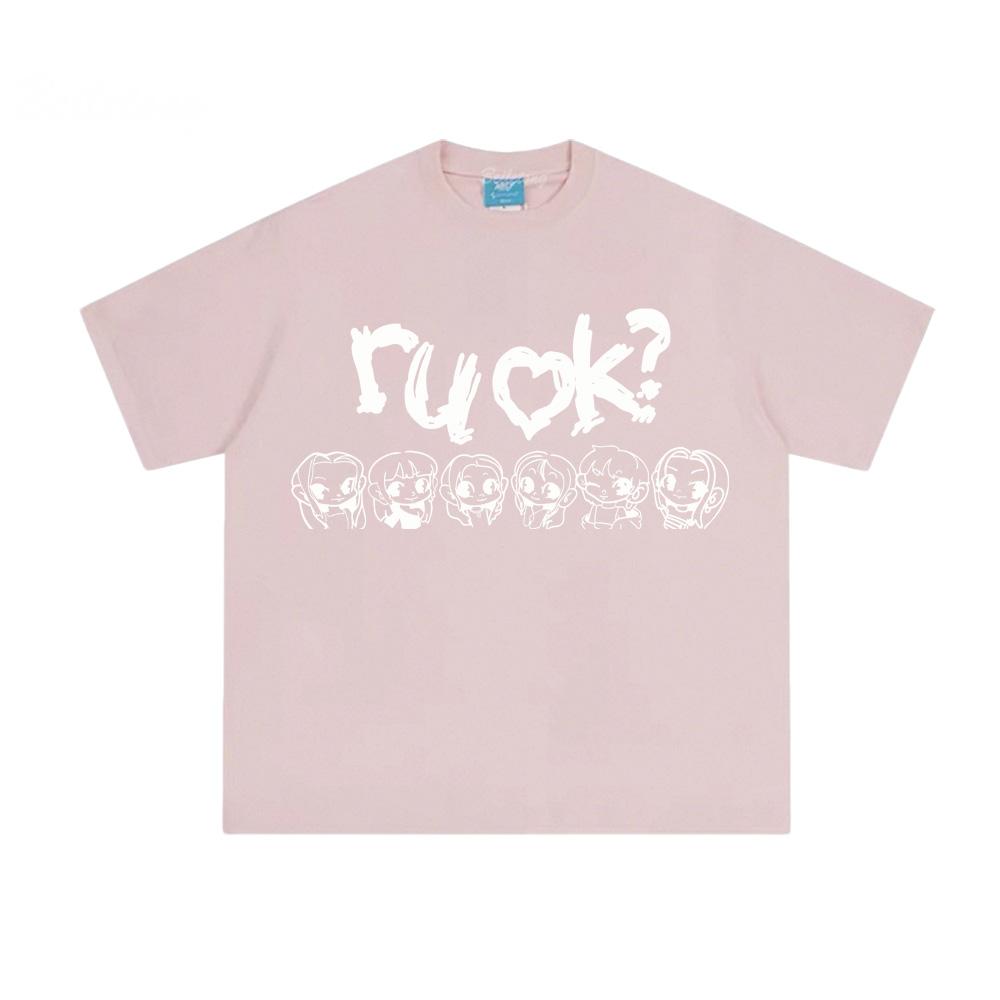 

Ifeye - R U Ok 2025 НОВАЯ футболка 100% хлопок Хип-хоп футболки Мужская печать Панк футболка Готическая уличная одежда Принты Топы S розовый