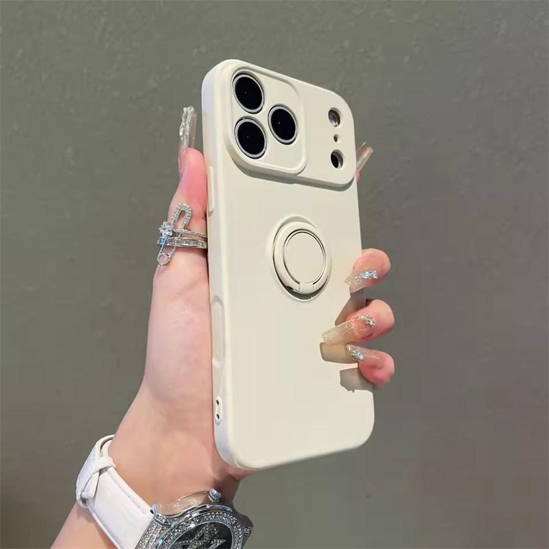 With Ring Holder Stand Shockproof Phone Case For iPhone 17 Air 16e 15 14 13 12 11 Pro Max Plus Xs XR Mini Matte Silicone Soft Back Cover