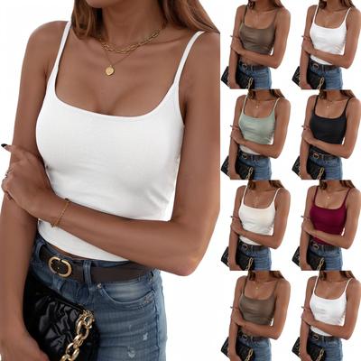 Top Feminino Minimalista Moderno de Gola U sem Mangas Slim-Fit