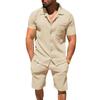 Herrkläder 2-delat set: Cardigan med slag och shorts - Enfärgad randig sommaroutfit