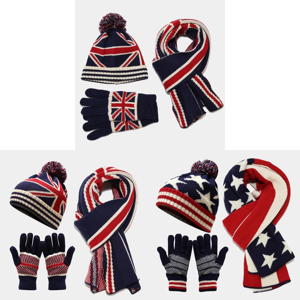 Adult Chinese Flag Winter Hat Scarf Gloves Set For Outdoor Warmth
