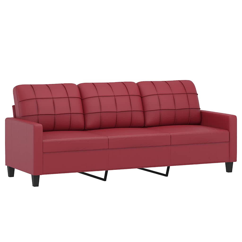 3 Seater Sofa Burgundy 180 cm Faux Leather