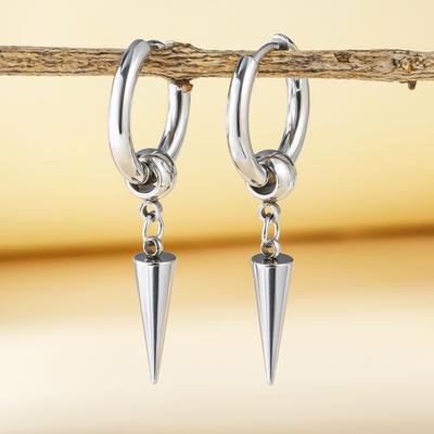 Stainless Steel Earrings Coil Hanging Tip Cone Gothic Fashion Trend Earrings Glossy Earrings Hanging Earrings Minsi Jewelry