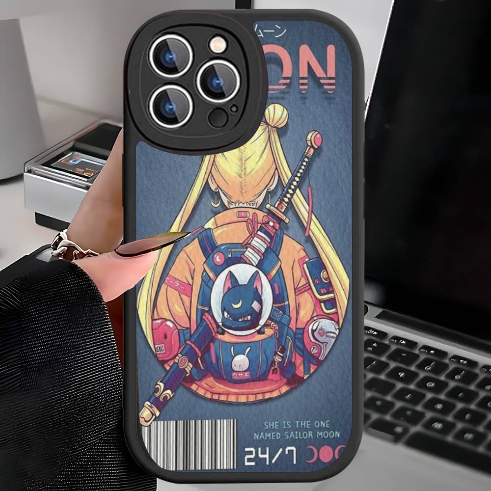 S-Sailors Anime Moon Phone Case For IPhone 16 15 14 13 12 11 Pro Max Plus 16E Soft Leather Cover
