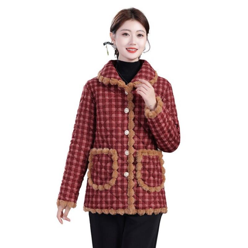 Winter Women's Plus Size Velvet Thickened Cotton Jacket - Warm & Stylish for Middle-Aged and Elderly