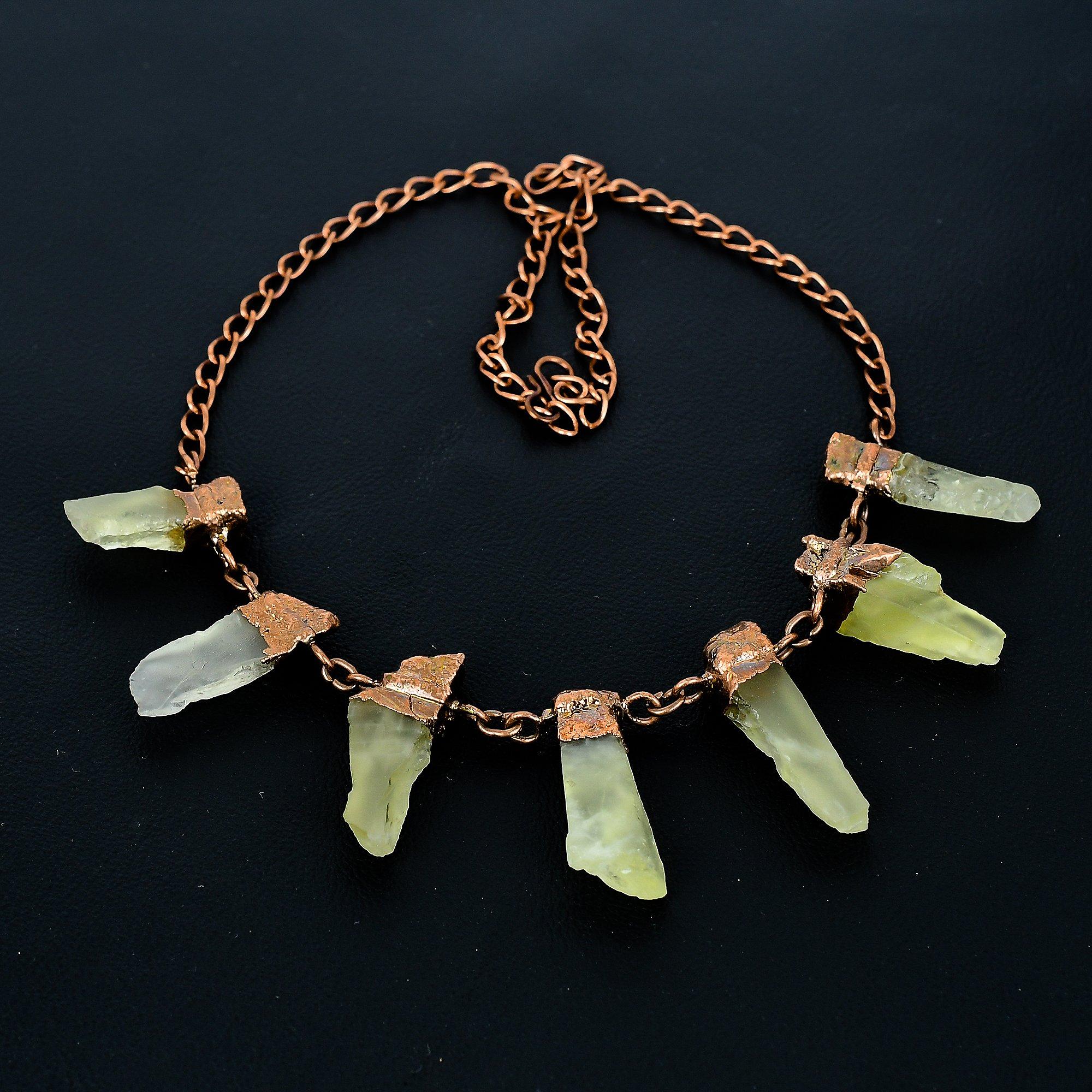 

Peridot Handmade Gemstone Necklace, Copper Electroformed Necklace Antique Jewelry, For Engagement Gift