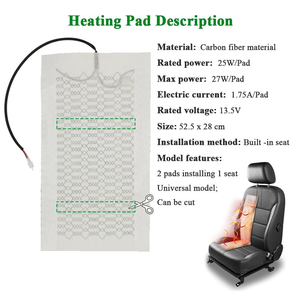 Universal 12V Built-in Car Seat Heater Kit Fit 2 Seats w 25W Carbon Fiber Heating Pads 6-Levels Knob Dual Control Switch System