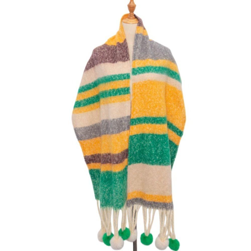 Mohair Rainbow Tassel Shawl Loop Yarn Winter Cashmere Scarves Retro Warm Wraps Women/Men