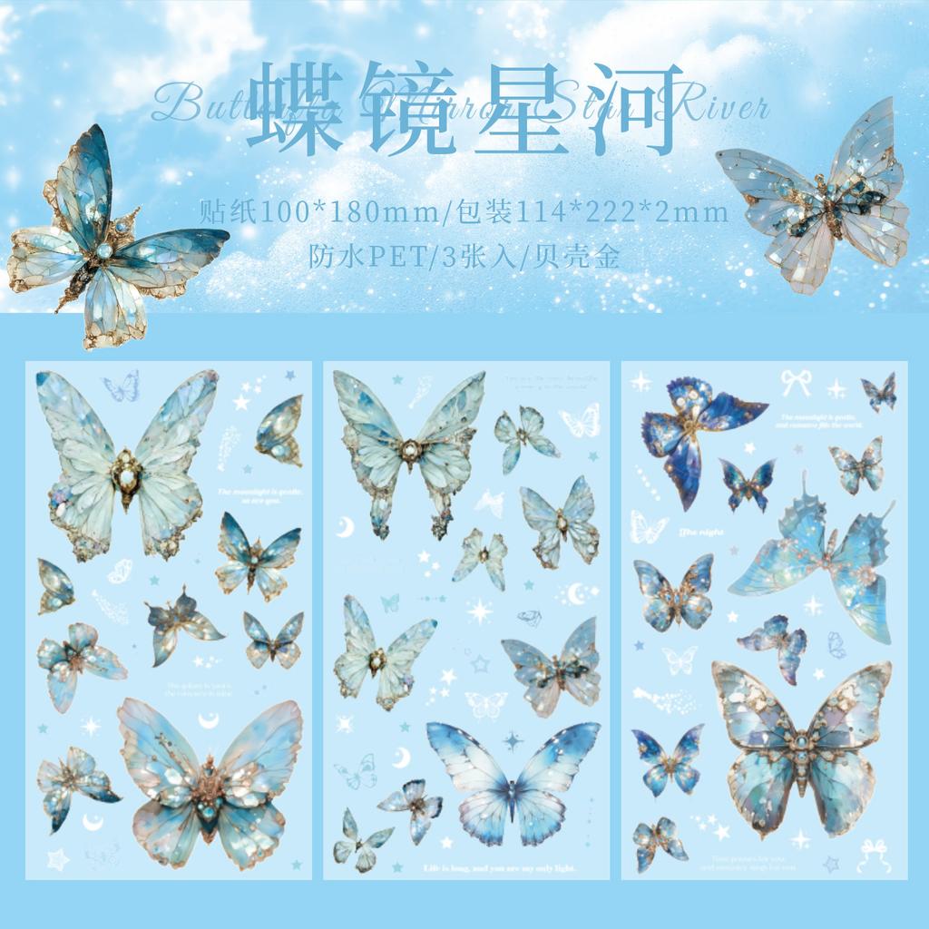 3 Sheets Vintage INS laser Butterfly Stickers Decorative Adhesive Diy Hand Account Diary Album Scrapbooking Craft Supplies