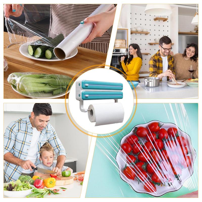 Alufolien-Spender Wandmontage Küchenaufbewahrung Organizer Halter Mit Schneider Folien-Aufbewahrungsbox Spender Mit Taschentuch-Halter