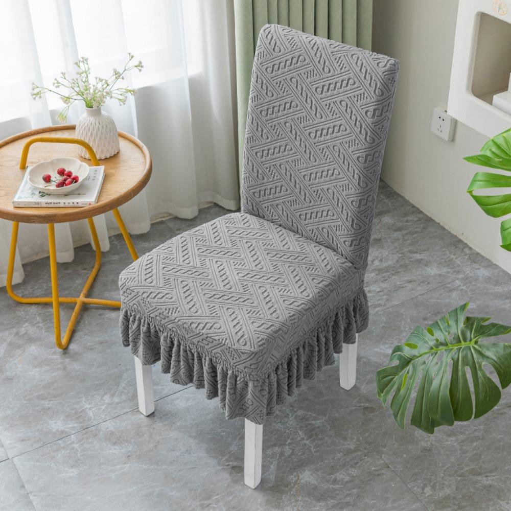 Stretchable Chair Covers Skirt Style Universal Dining Seat Cushion Set with Backrest for Home