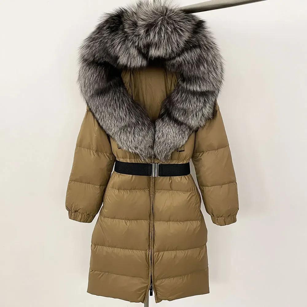 OFTBUY Moda Inverno Giacca Piumino 90% Imbottita con Piumino Collo in Pelliccia di Volpe Oversize Rimovibile Cucita Giacca Piumino Donna Abbigliamento Casual Largo