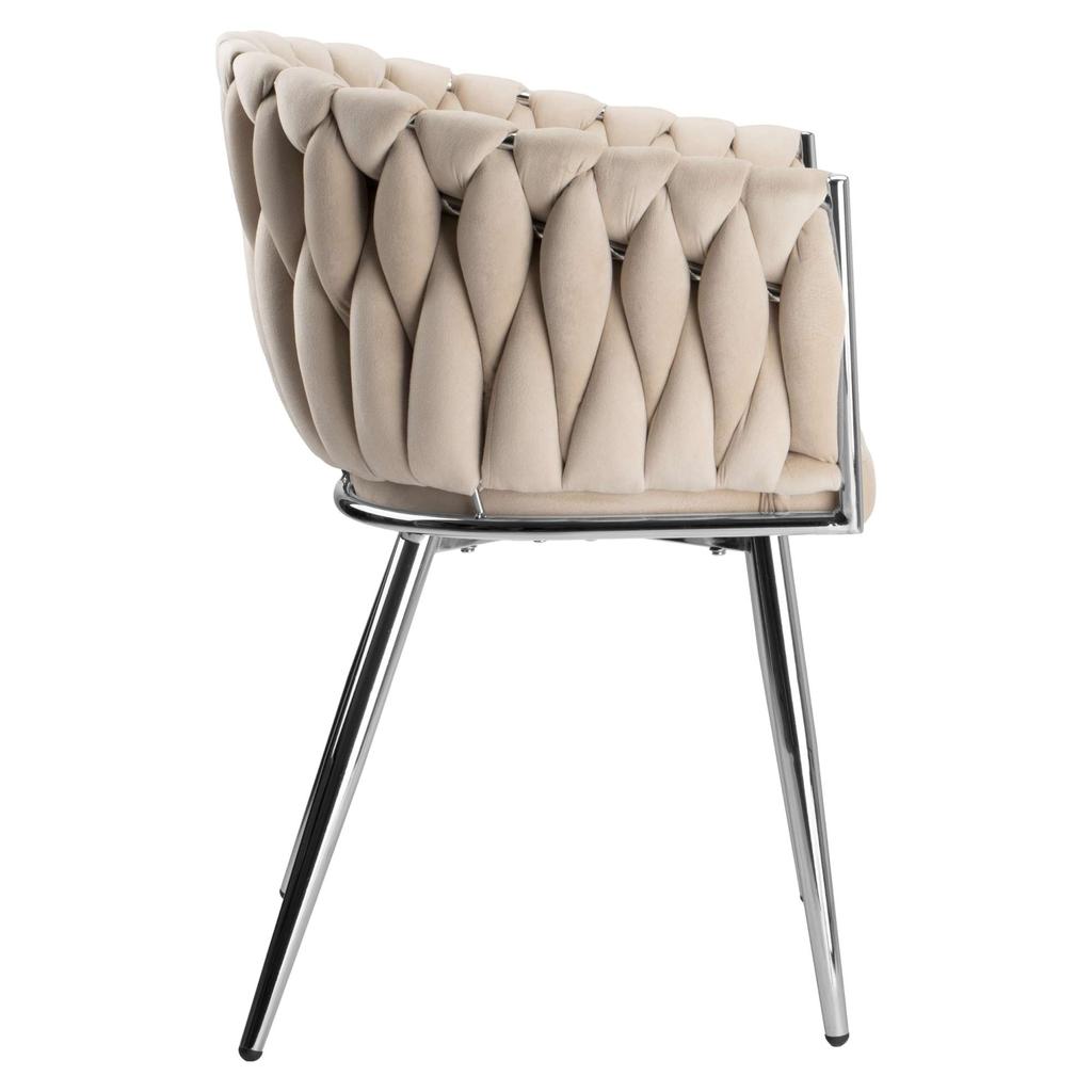 Geflochtener Veloursstuhl Cofton Chrom Samt Beige