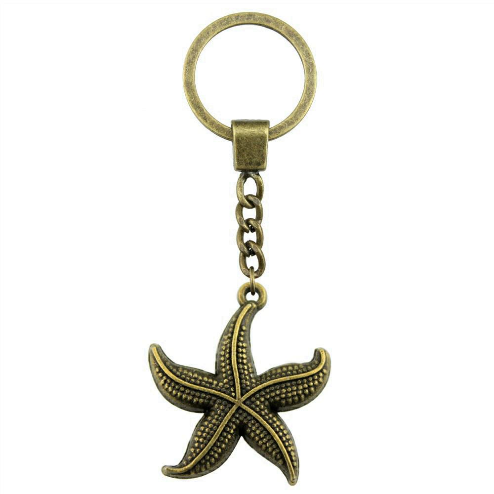 Marine Life Turtle Ocean Creature Pendant Antique Bronze Metal Keychain with 30mm Ring for Men Fashion Gift