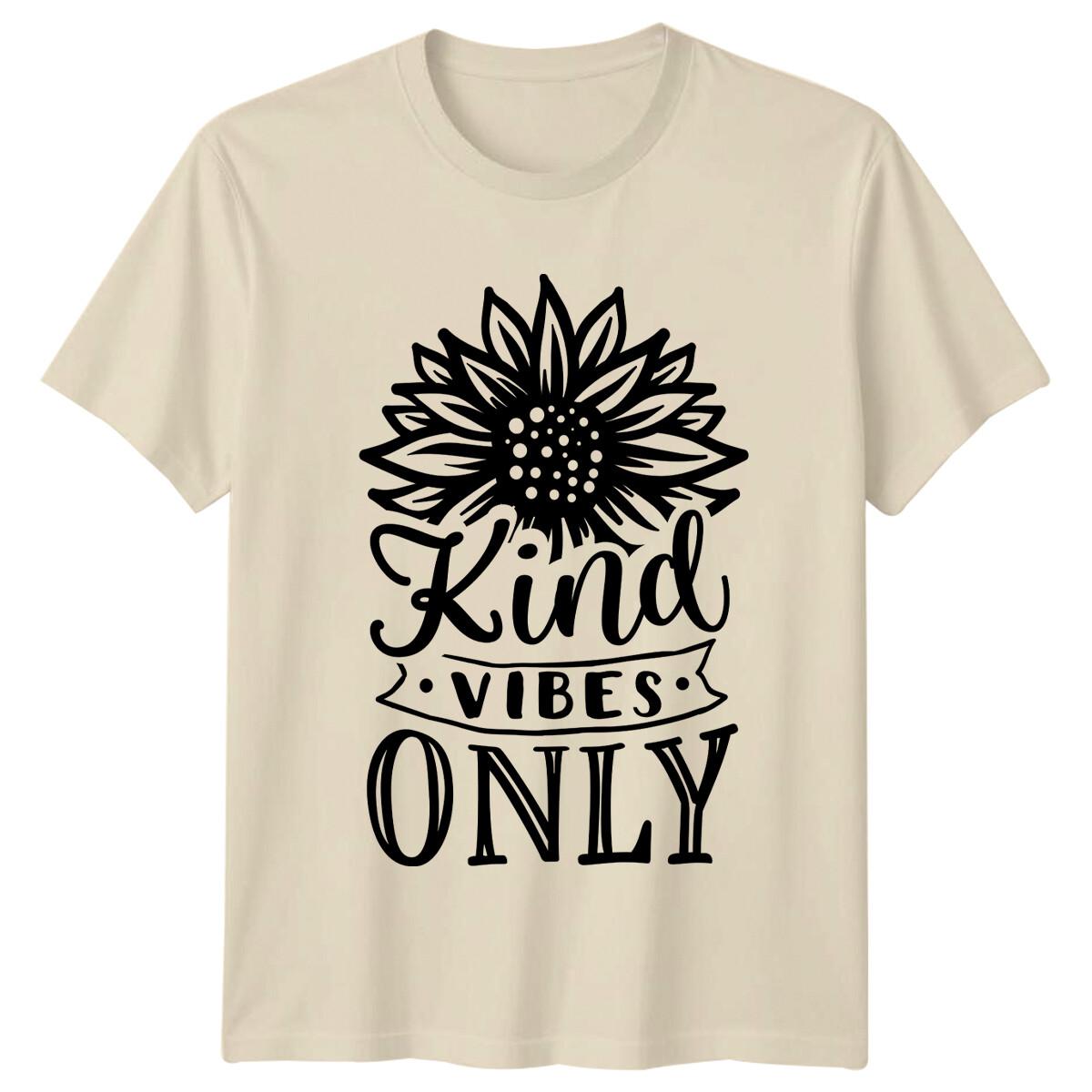 Kind Vibes Only Sunflower Graphic Women s T-Shirt Positive Slogan L
