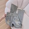 Light American Retro High-Waisted Flare Jeans for Women - Slimming Elastic Skinny Fit, Floor-Length, Spring/Autumn 2026