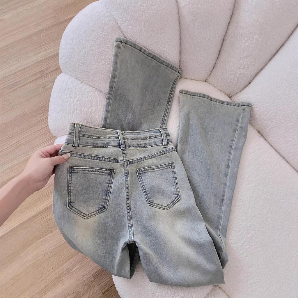 Light American Retro High-Waisted Flare Jeans for Women - Slimming Elastic Skinny Fit, Floor-Length, Spring/Autumn 2026