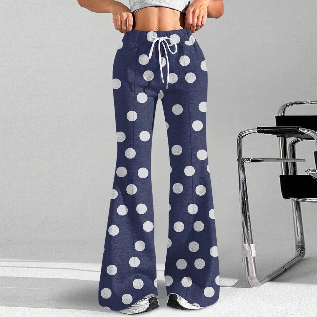 Women's Fashion Loose Drawstring Waist Polka Dot Printed Casual Sports Pants Casual Flared Pants