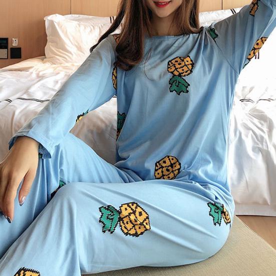 Women Pajamas Loose Leisure Two-piece Green Avocado Lady Nightclothes Kit for Home