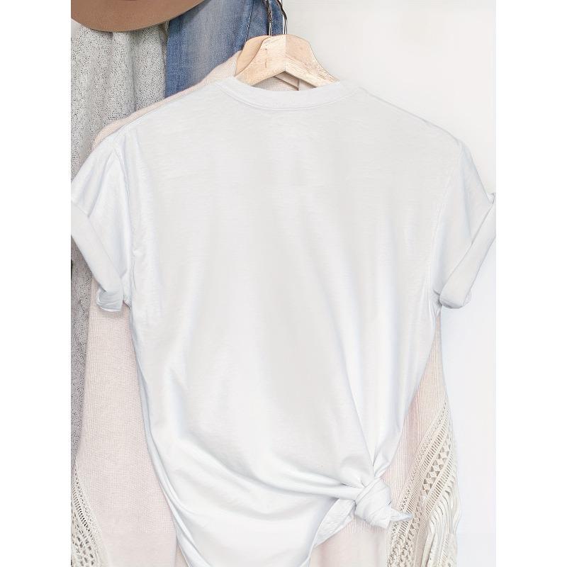 Women Crew Neck Short Sleeve T-Shirt Floral Graphic Print Breathable Soft Skin-Friendly Regular Length Casual Spring Summer Everyday Wear Top