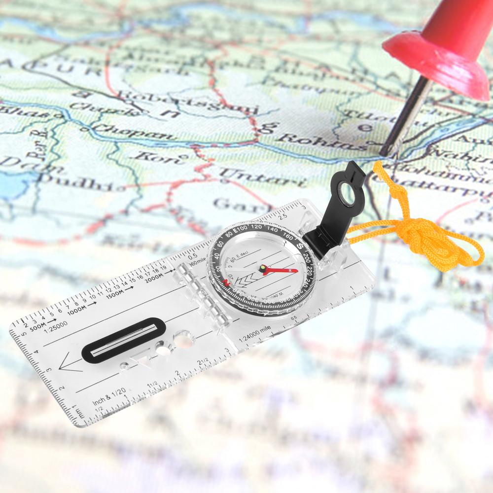 Compass Map Scale Ruler Folding Survival Waterproof Multifunctional for Outdoor Hiking Camping Survival Guiding Tool